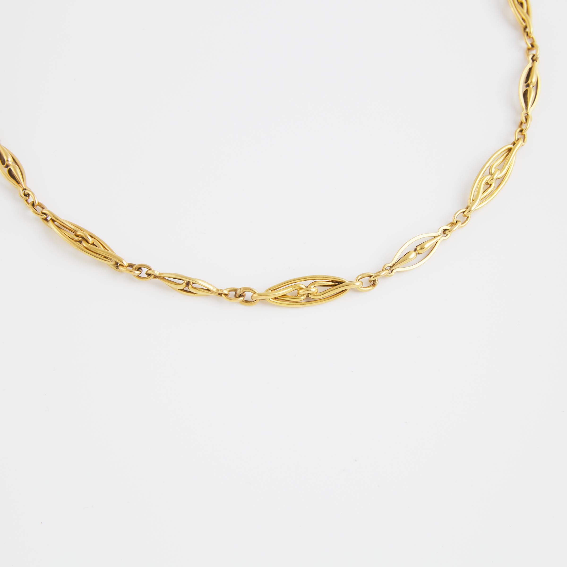 French 18k Yellow Gold Paperclip Watch Chain