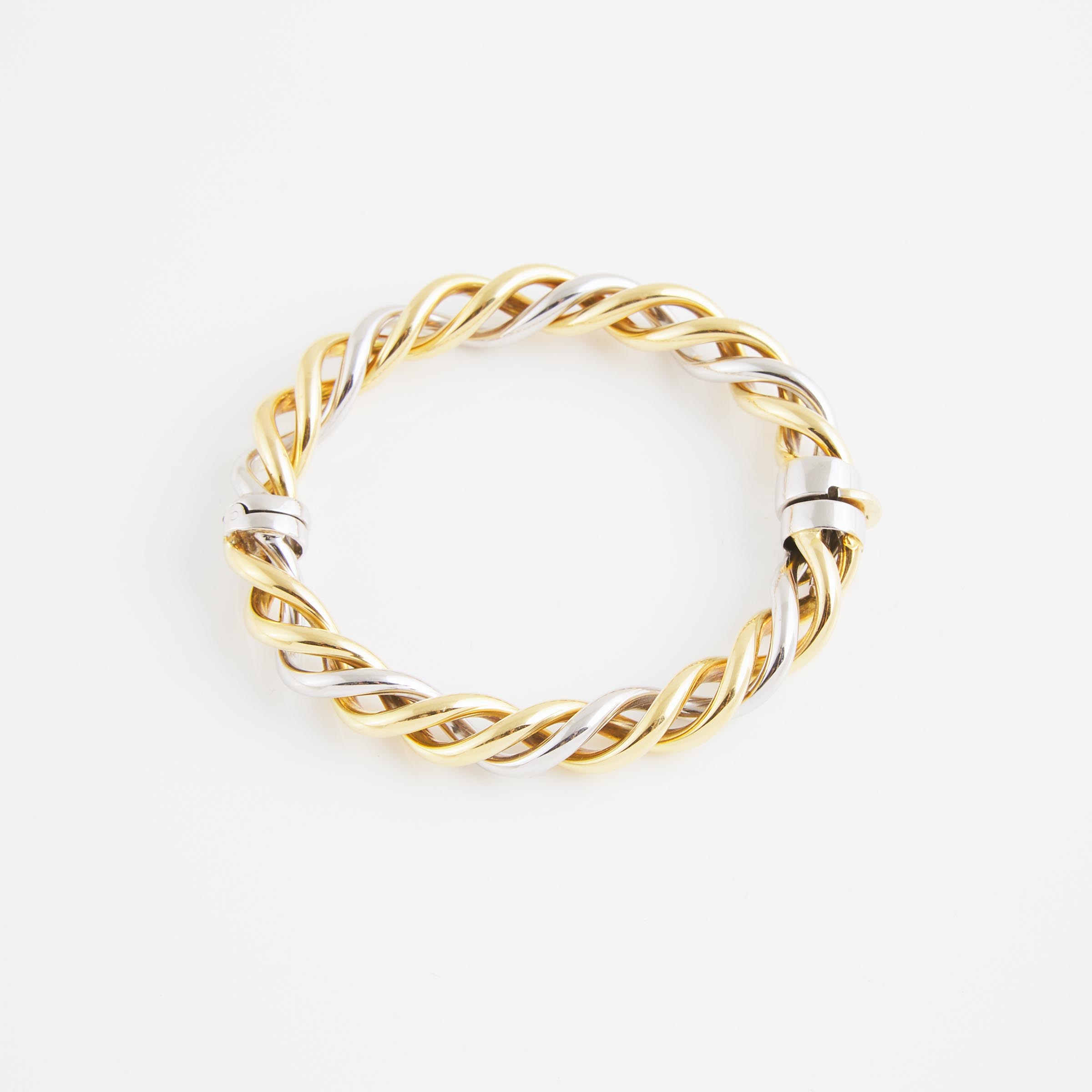 Italian 18k Yellow And White Gold Twist Hinged Bracelet