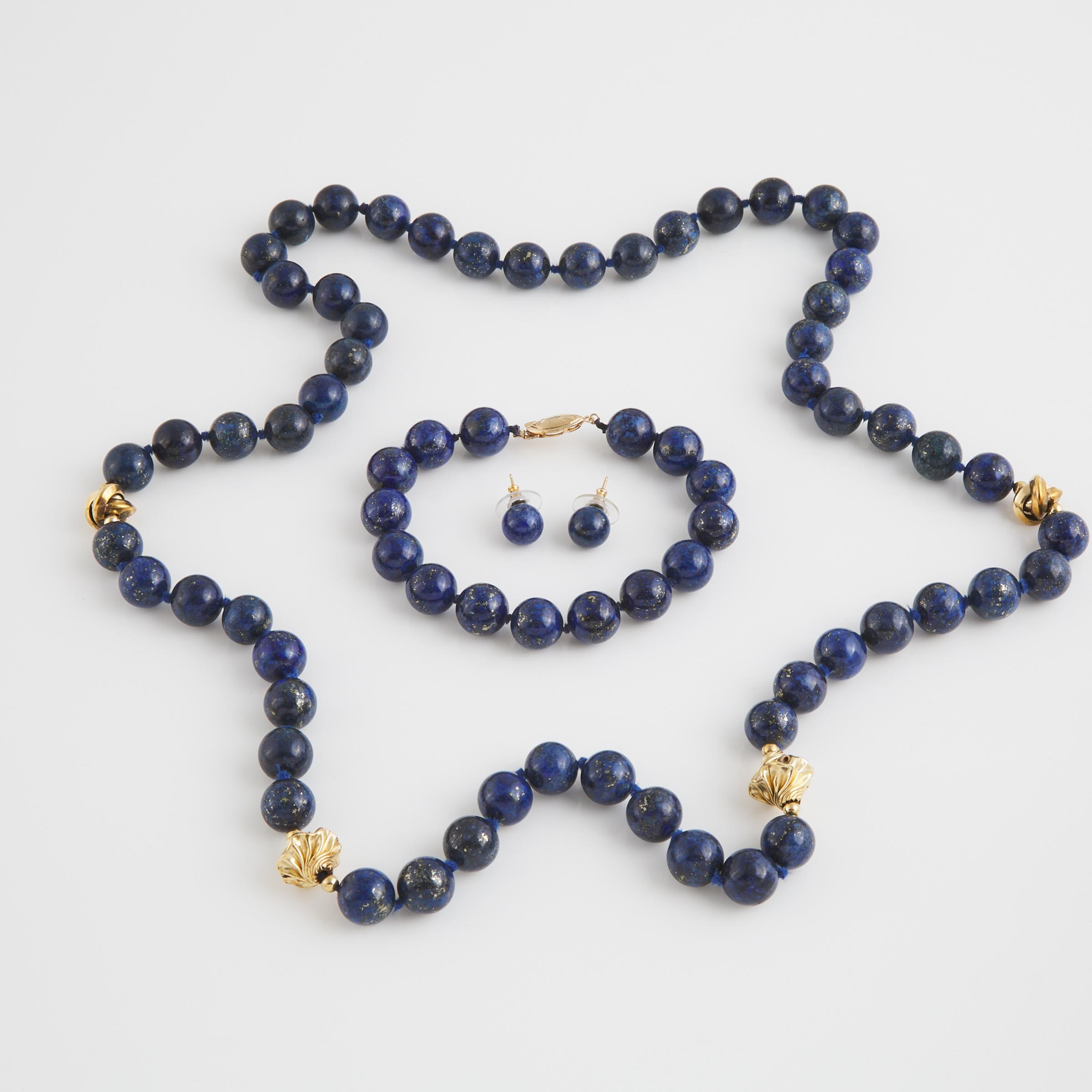 Lapis Bead Necklace, Bracelet And Earrings