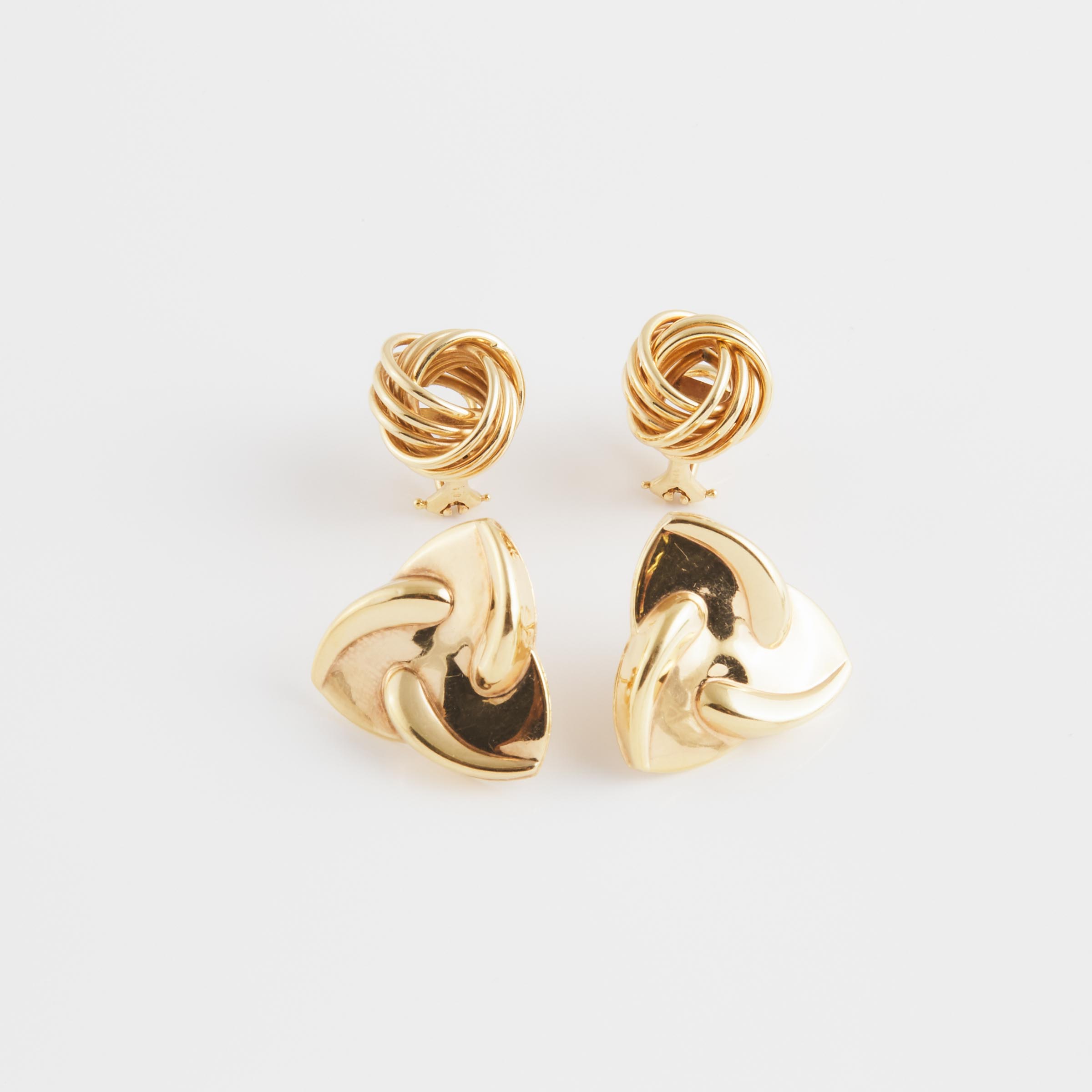 2 Pairs Of 14k Yellow Gold Earrings