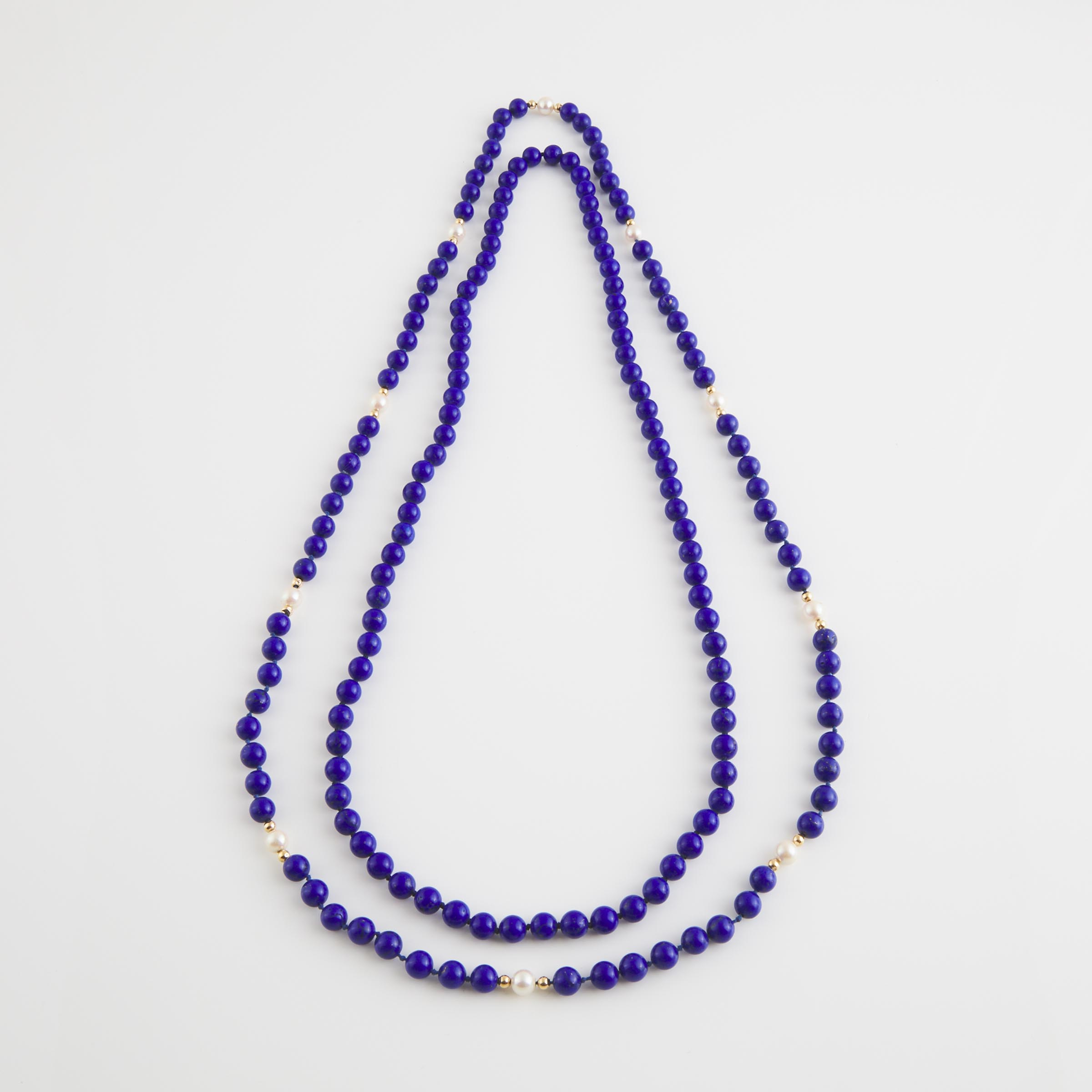 2 Single Strand Endless Lapis Bead Necklaces 