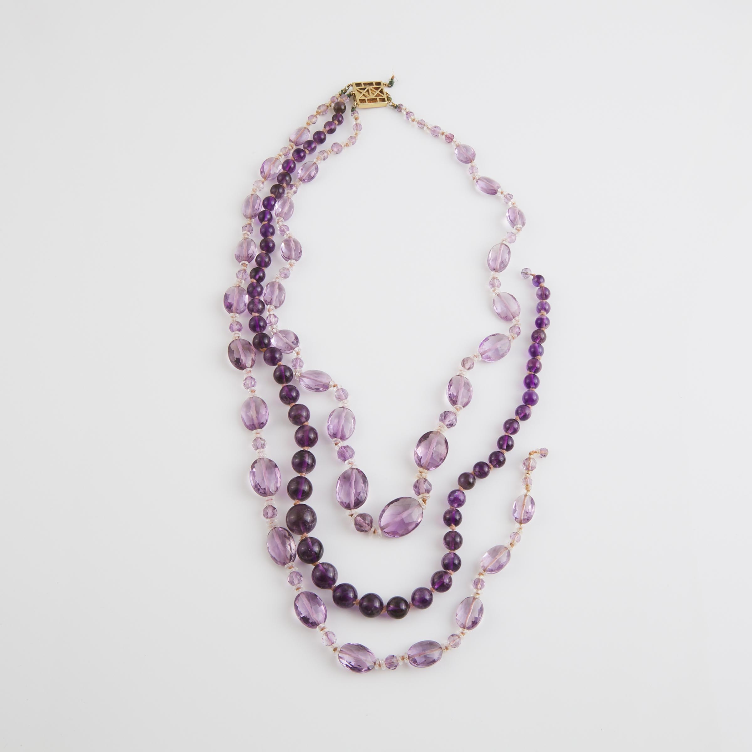 Triple Stand Amethyst Bead Necklace