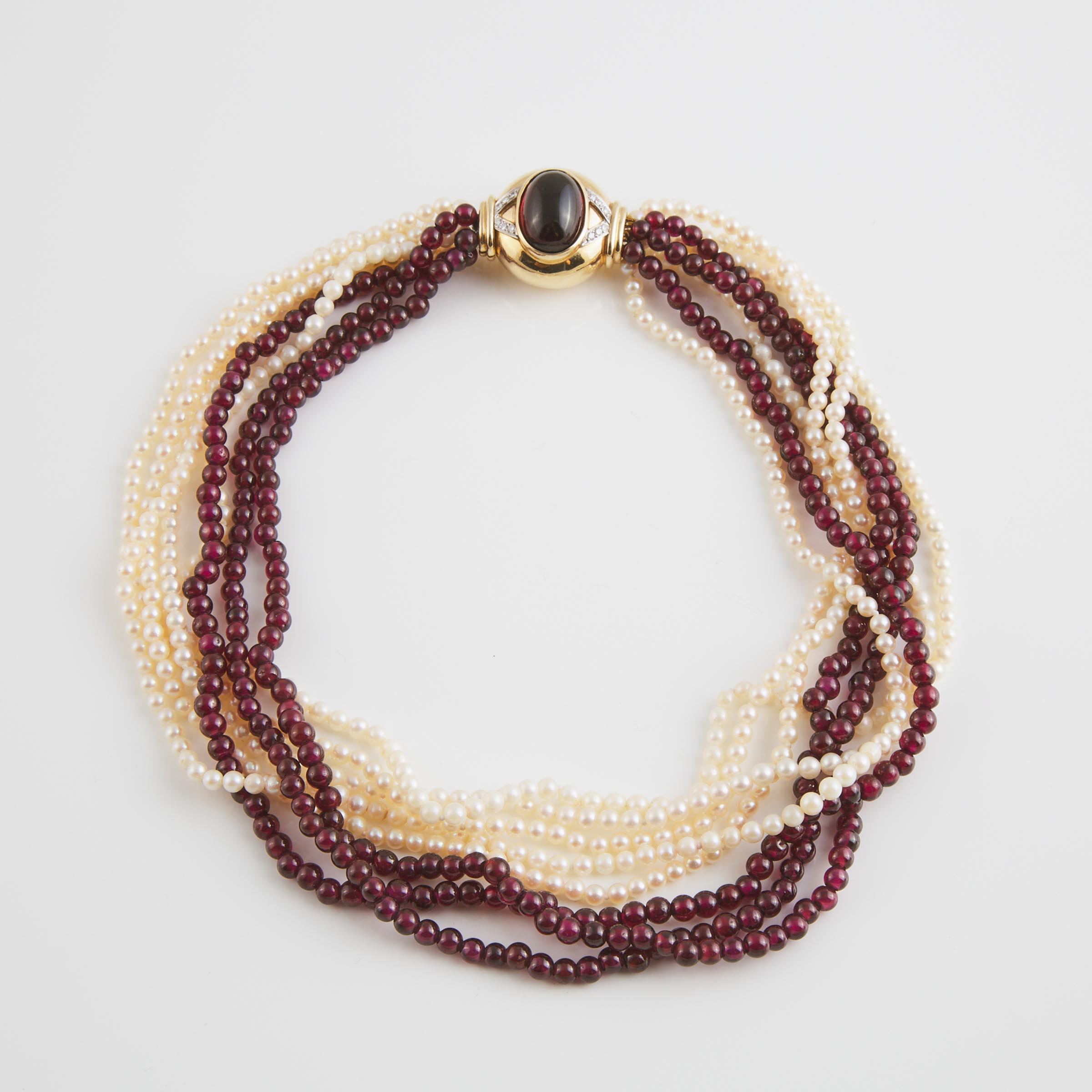 Multi-Strand Pearl And Garnet Necklace