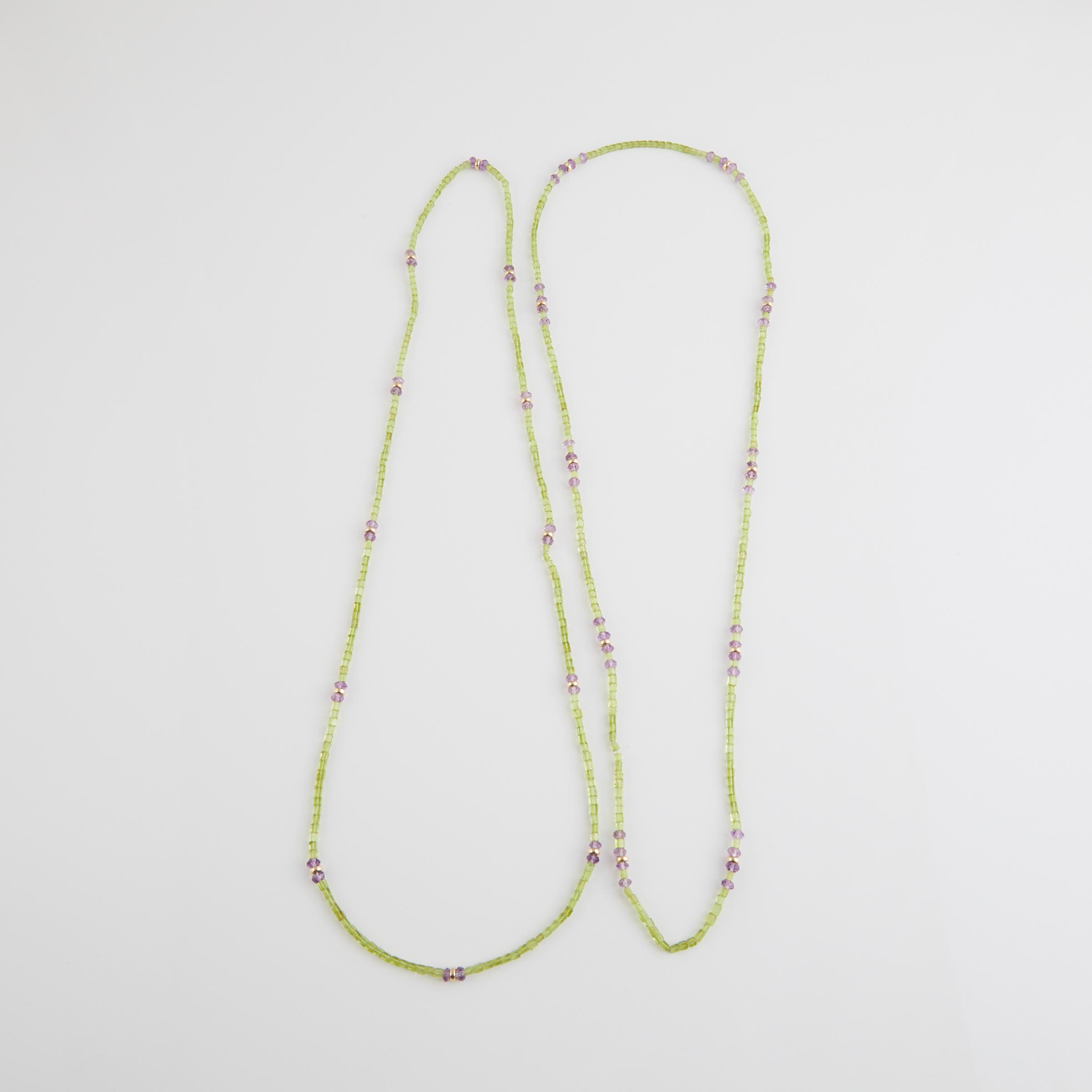 2 Peridot Rectangular Bead Endless Necklaces