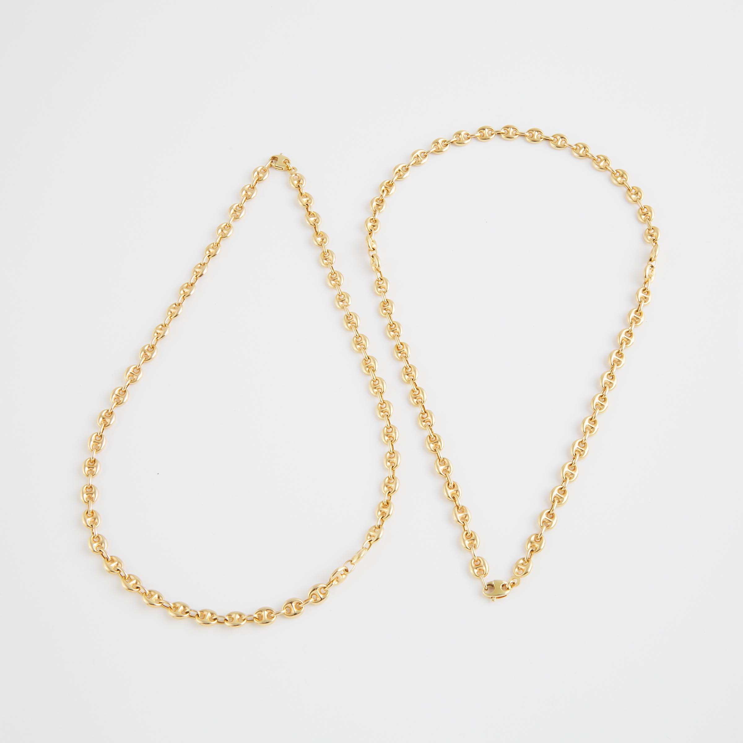 2 x Italian 14k Yellow Gold Naval Link Chains