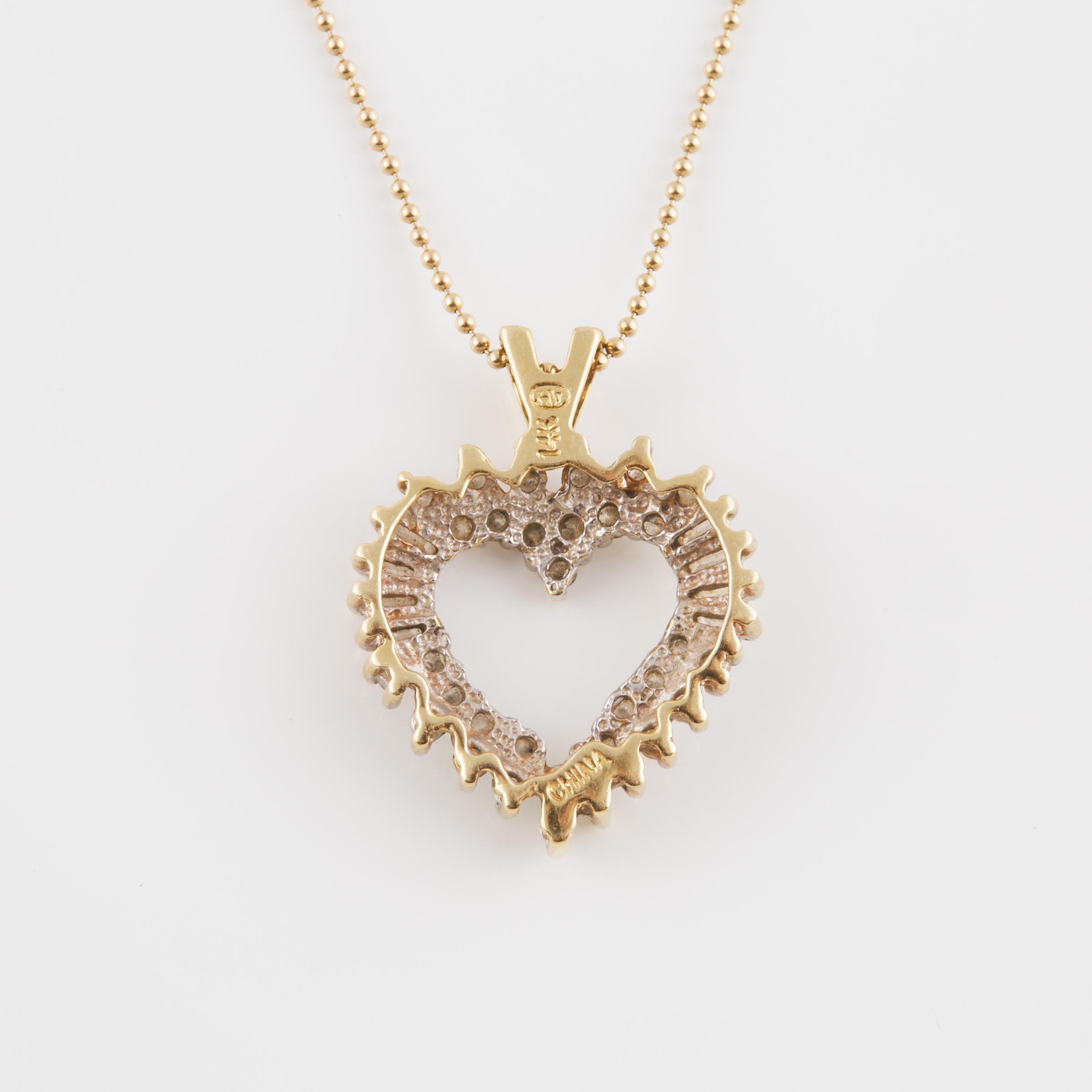 14k Yellow And White Gold Heart Pendant And Chain