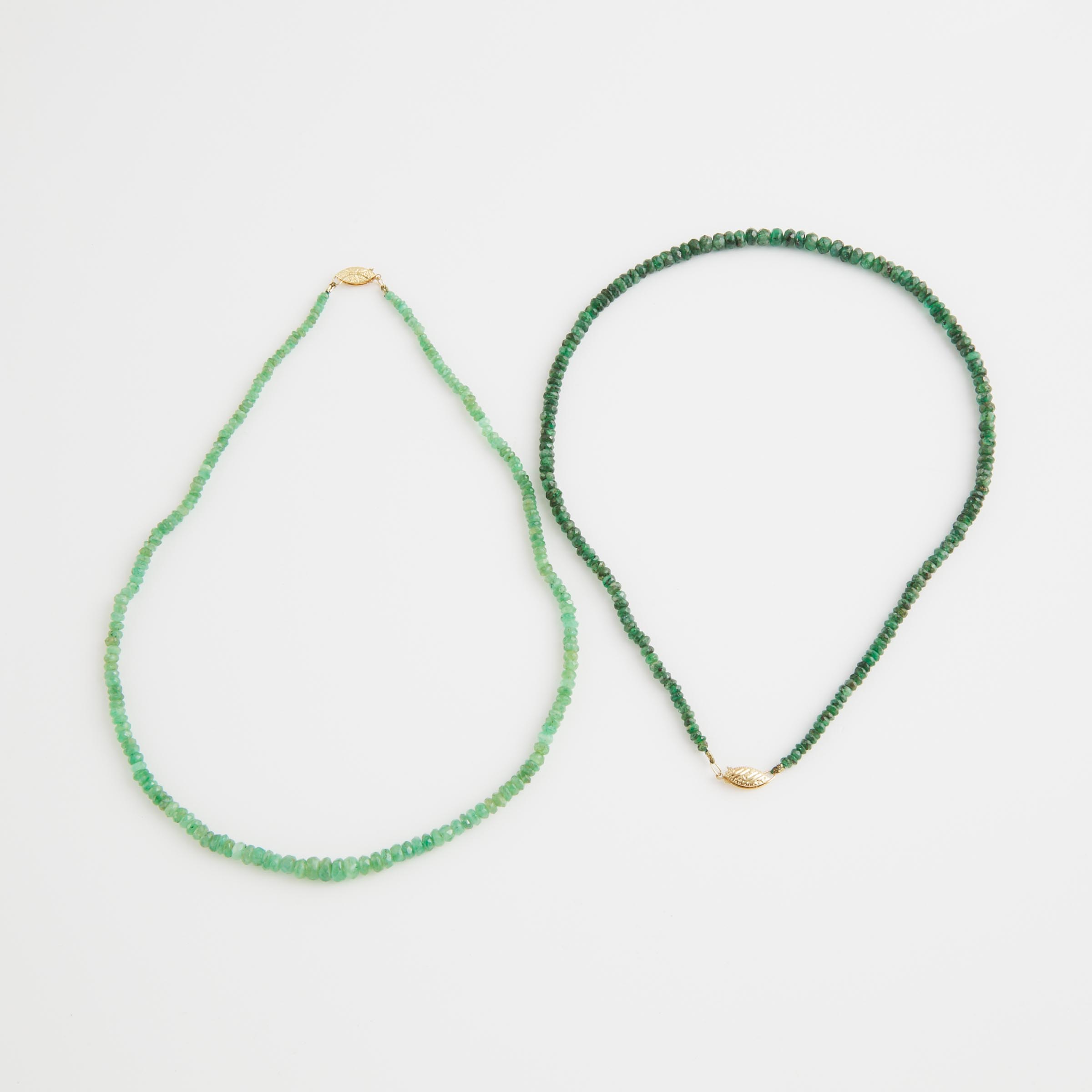 2 Facetted Emerald Bead Necklaces