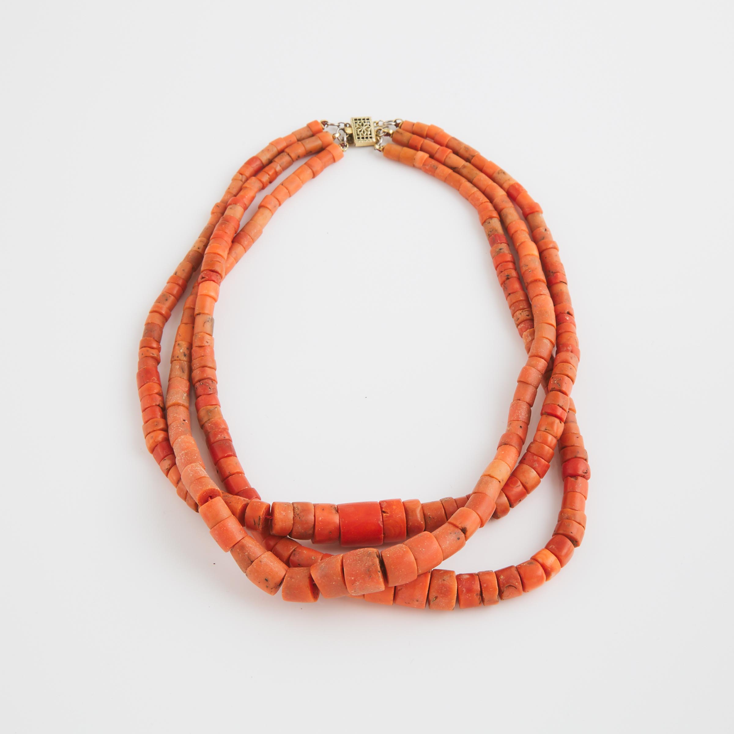 Triple Strand Graduated Coral Bead Necklace