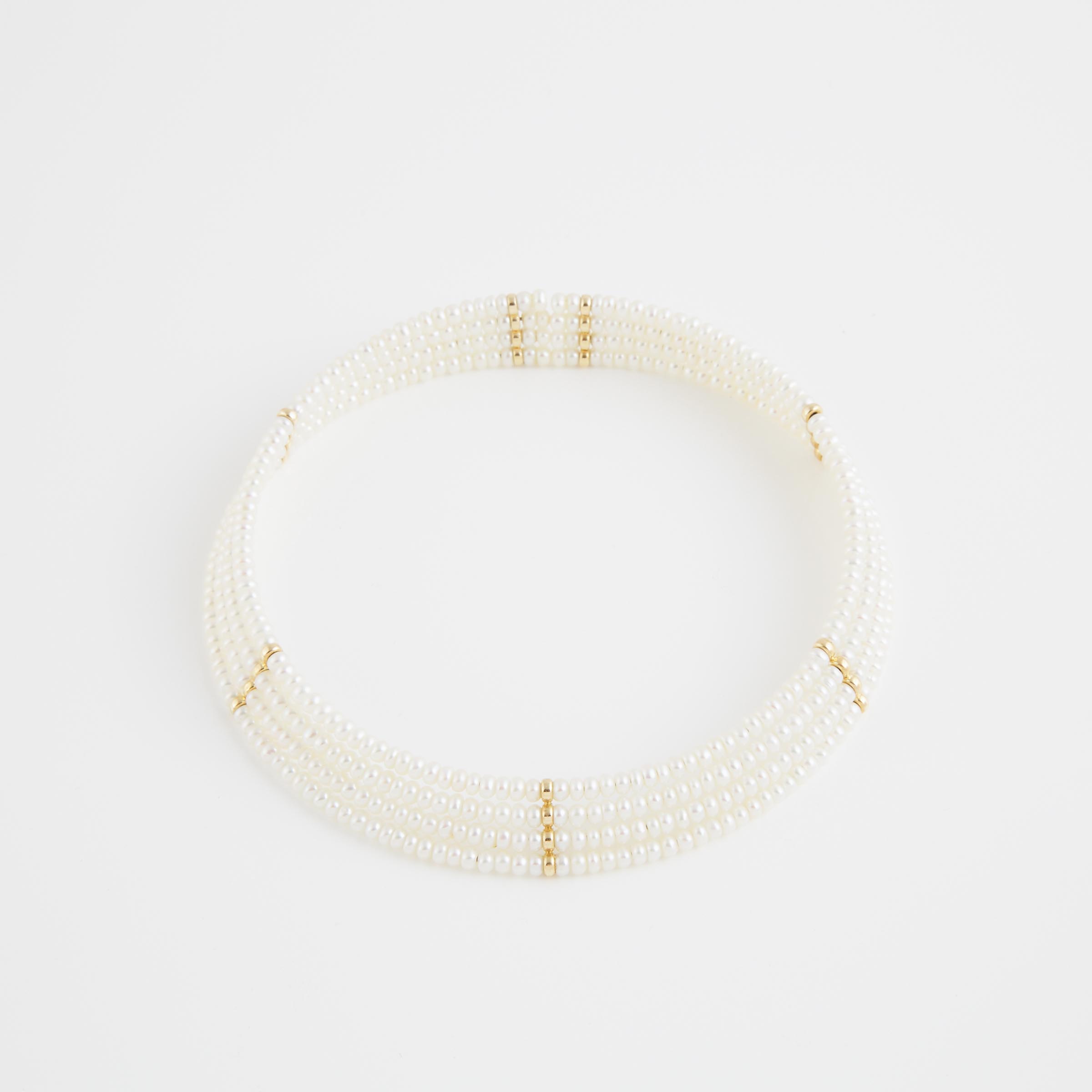 A Freshwater Pearl And 14k Yellow Gold Collar Necklace