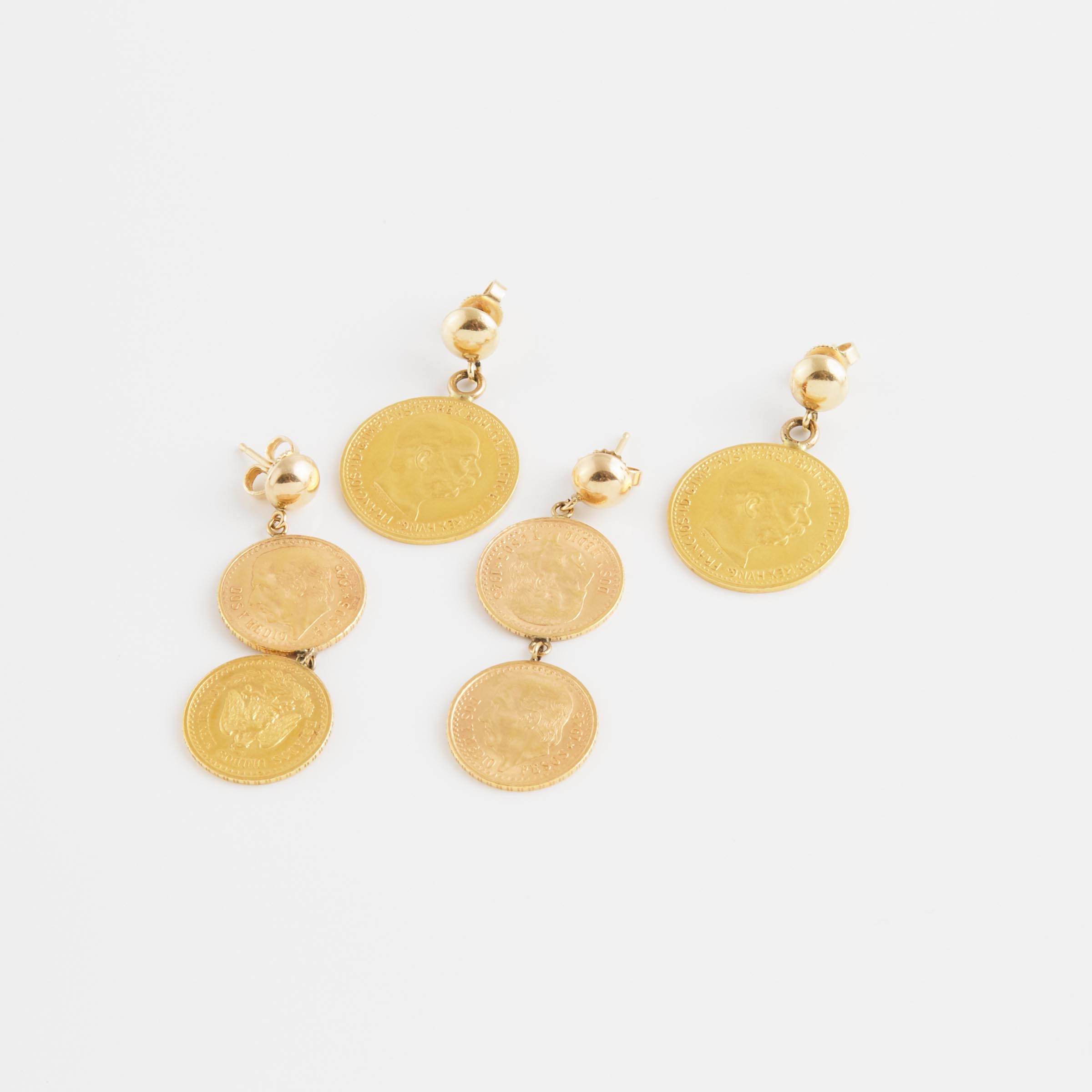 2 Pairs Of Gold Coin Earrings
