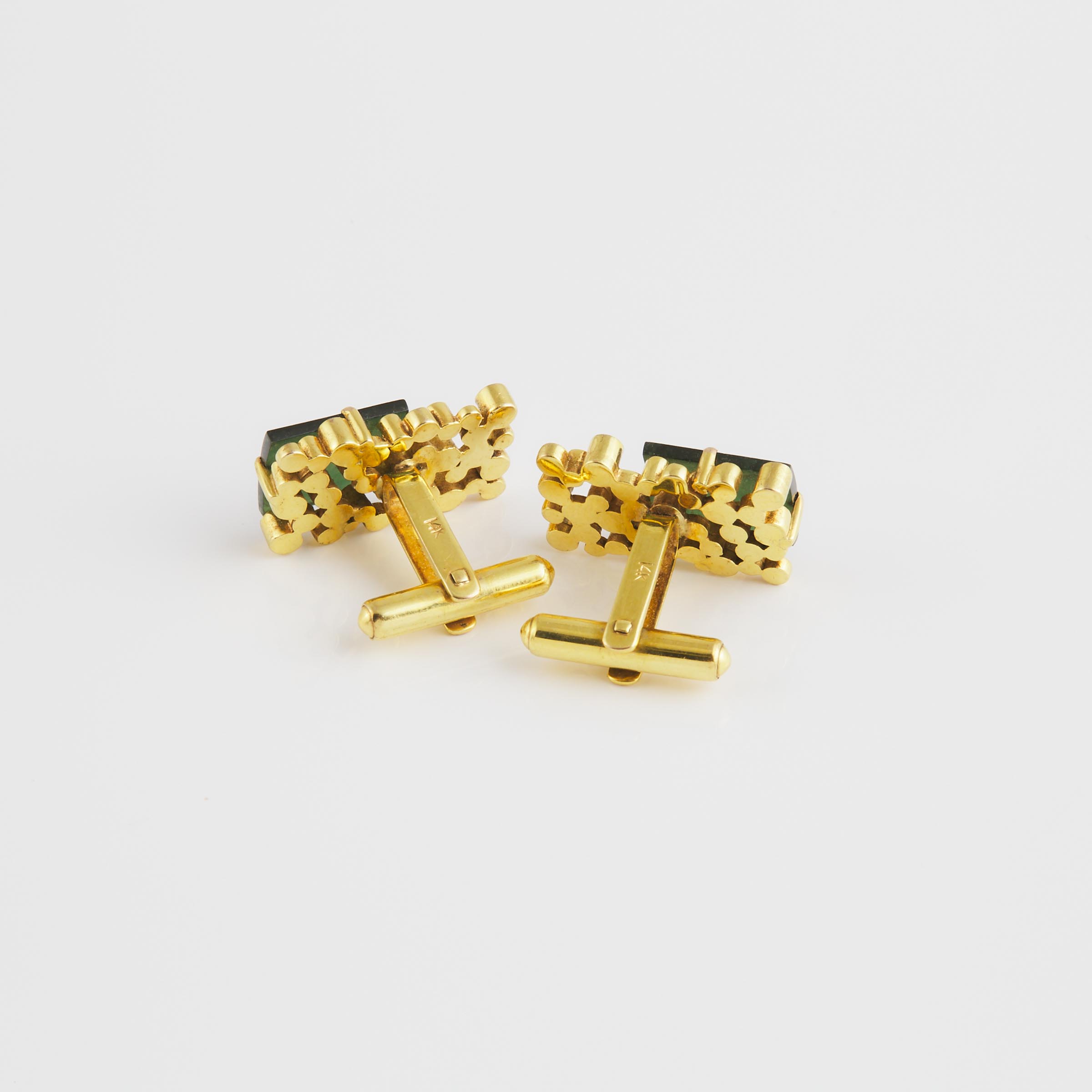 Pair Of 14k Yellow Gold Abstract Cufflinks