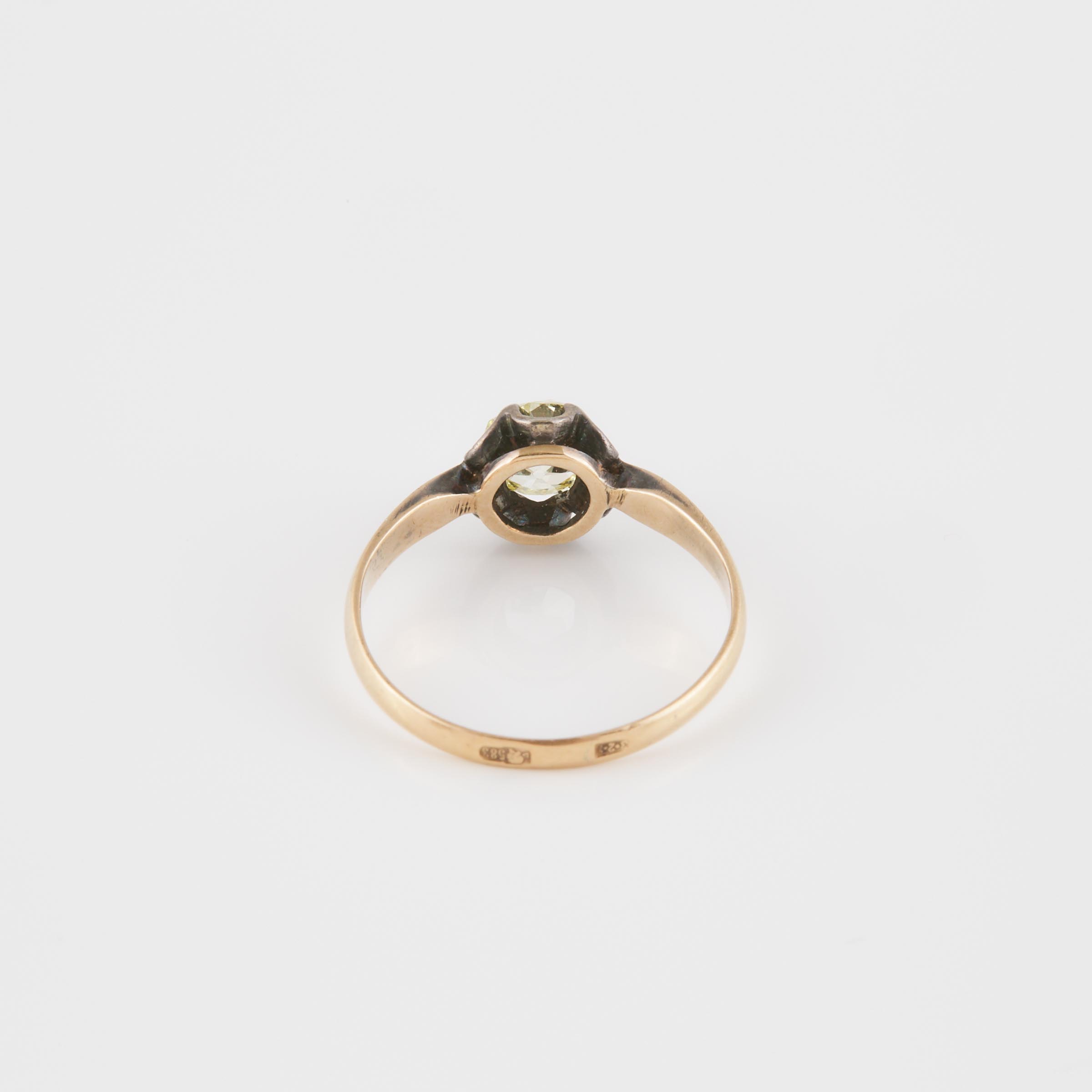 Russian 14k Yellow Gold And Silver Ring