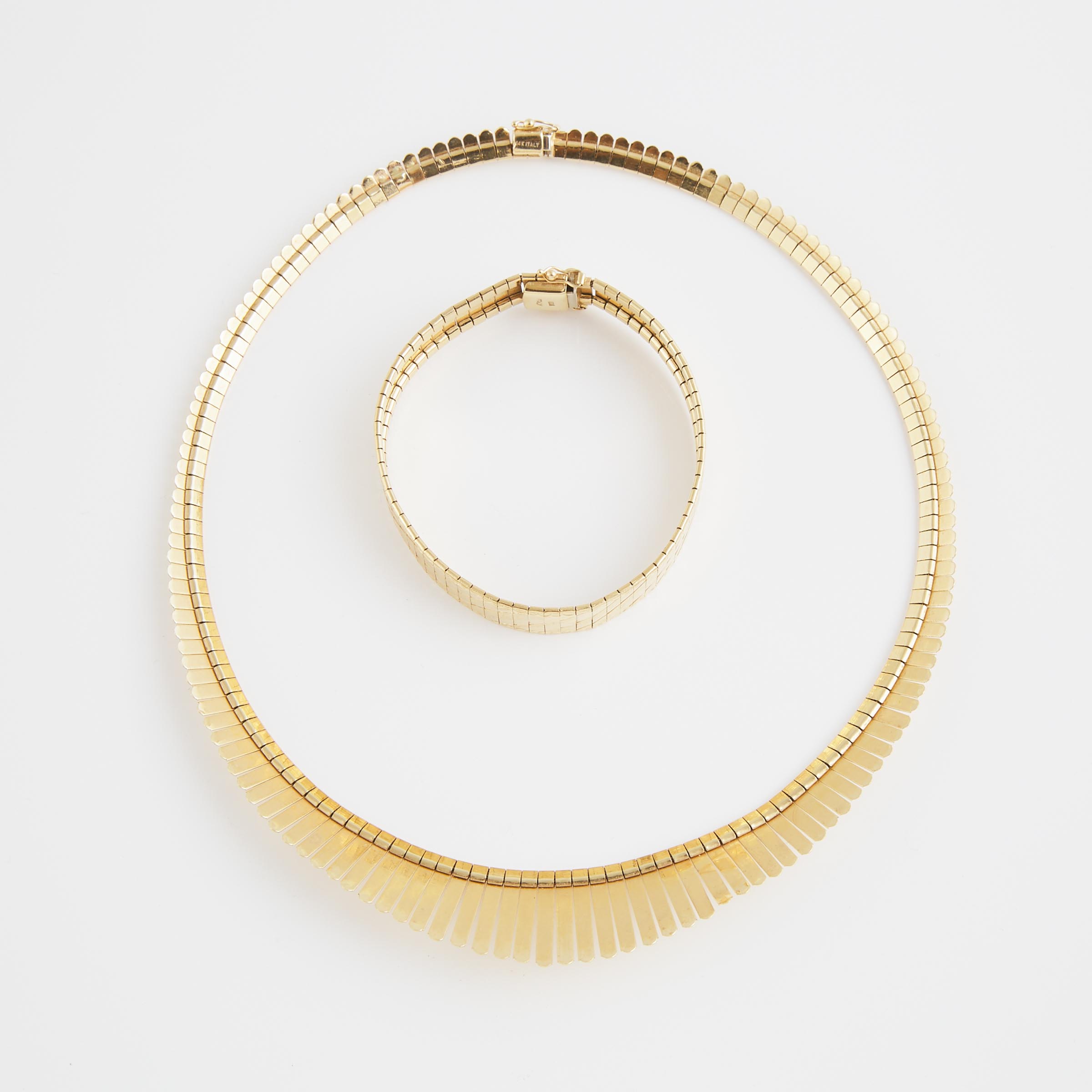 Italian 14k Yellow Gold Necklace And Bracelet 