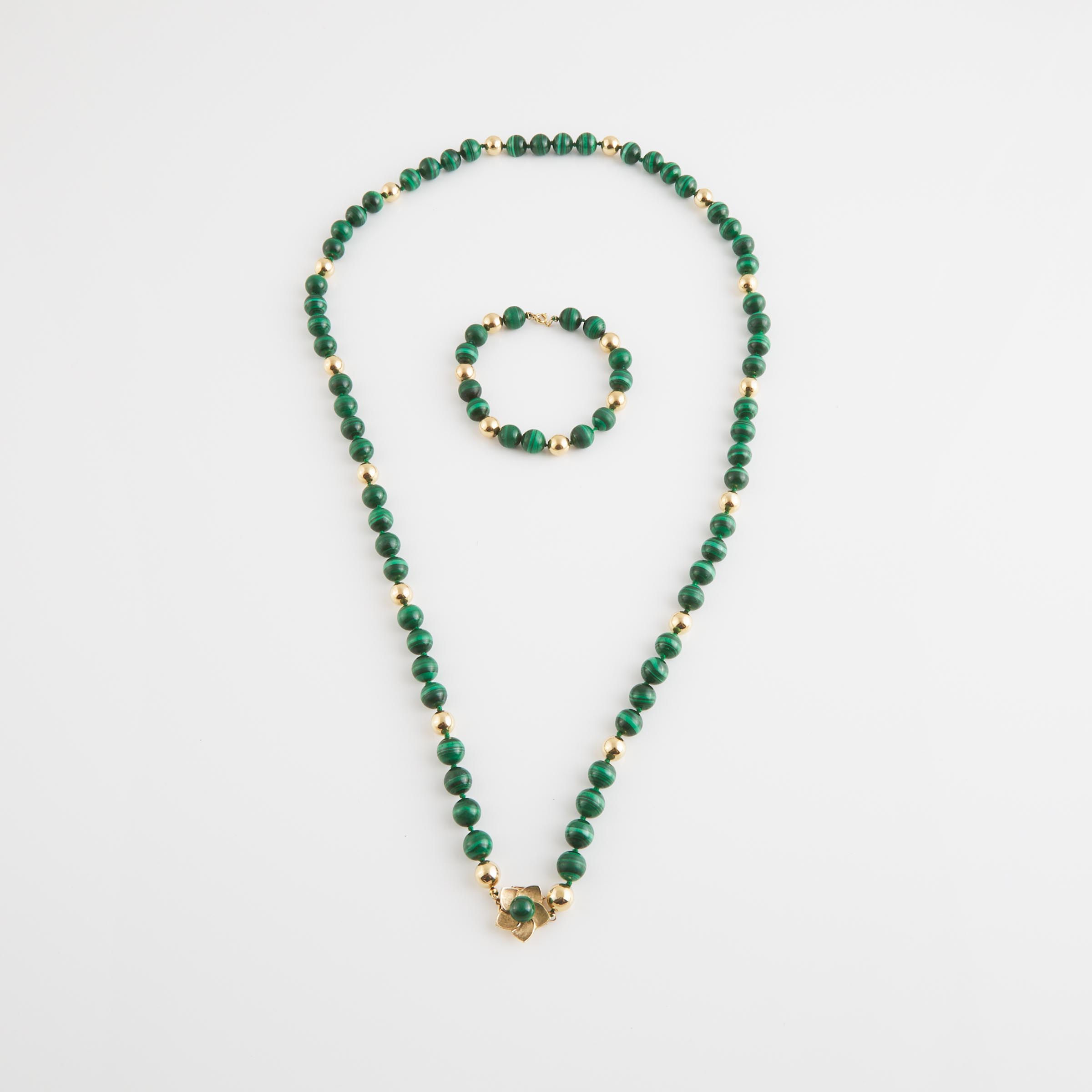 Single Strand Malachite Bead Necklace And Bracelet