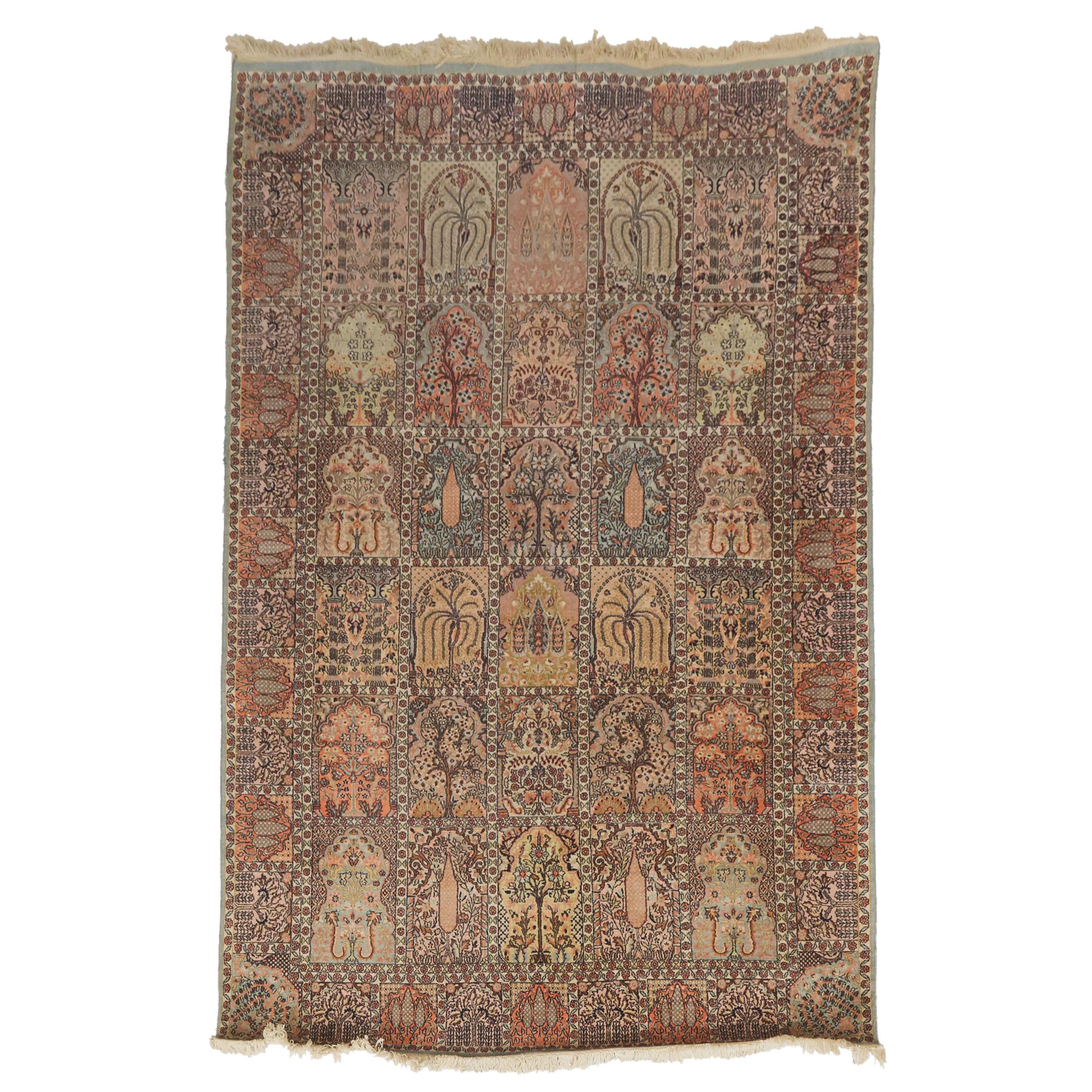 Indian Kashmir Mercerized Cotton Tile Design Carpet, c.1970