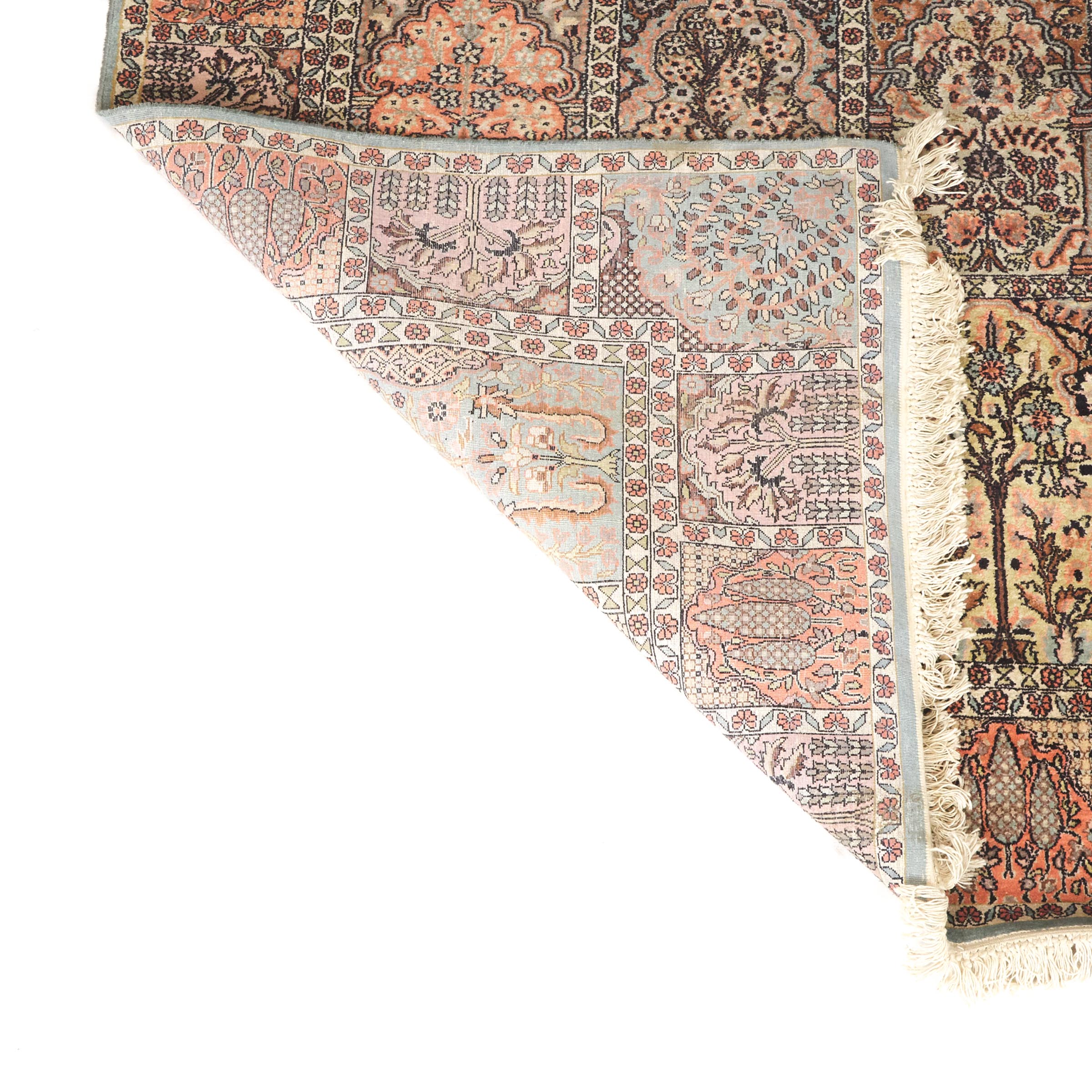 Indian Kashmir Mercerized Cotton Tile Design Carpet, c.1970