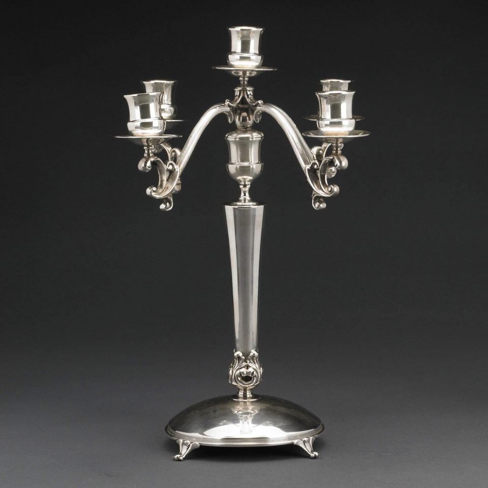 Mexican Silver Five-Light Candelabrum, Tango Aceves, Taxco, 20th century
