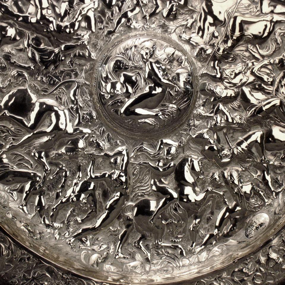 Victorian Silver Plated Classical Embossed Charger, Elkington & Co., late 19th century