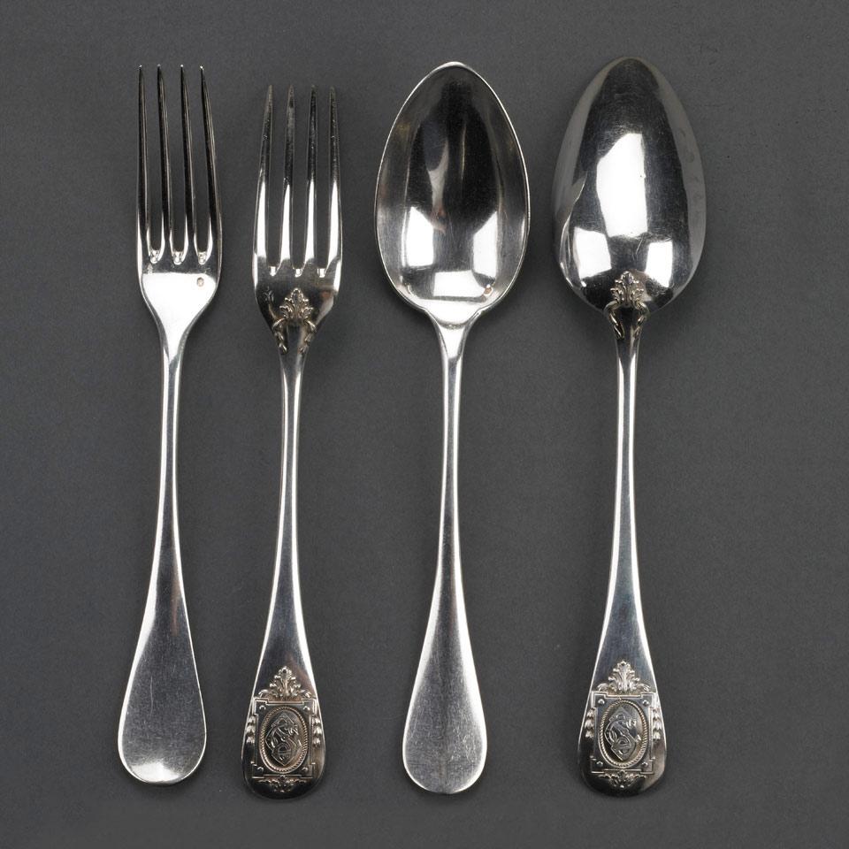 Forty-Two French Silver Table Forks and Twenty-Five Table Spoons, late 19th century