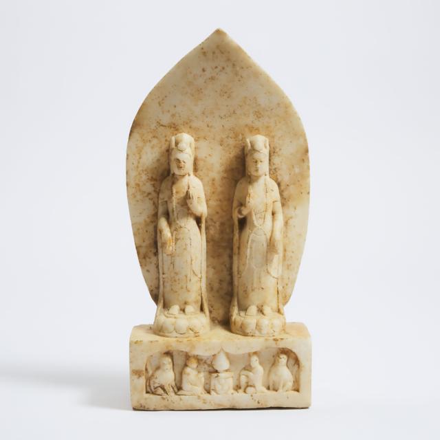 A White Marble Buddhist Stele of Two Bodhisattvas, Northern Qi Dynasty (AD 550-577)