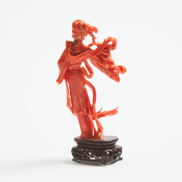 A Coral Figure of a Lady, Qing Dynasty, 19th/20th Century 