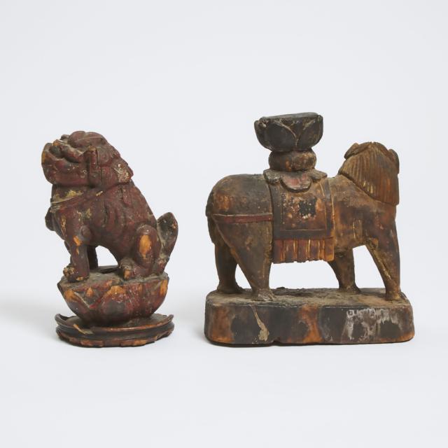 Two Gilt Wood Figures of Lions, Possibly Ming Dynasty