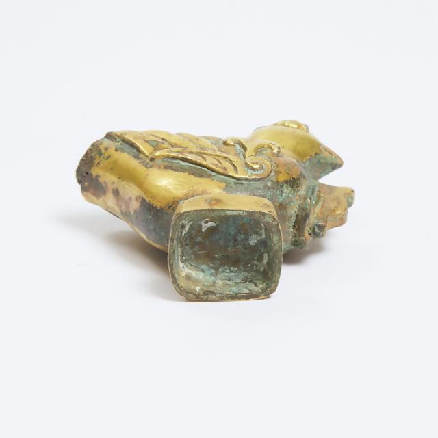 A Small Gilt Bronze Bird-Form Rhyton Cup, Possibly Han Dynasty