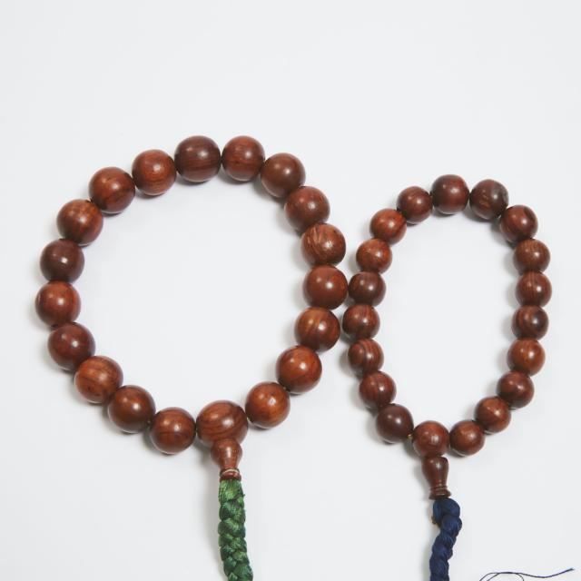 Two Chinese Rosewood Prayer Beaded Bracelets, 19th/20th Century