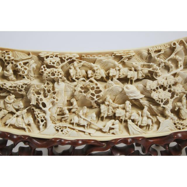 A Chinese Carved Ivory 'Three Kingdoms' Table Screen, 19th Century