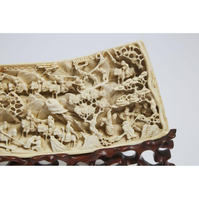 A Chinese Carved Ivory 'Three Kingdoms' Table Screen, 19th Century