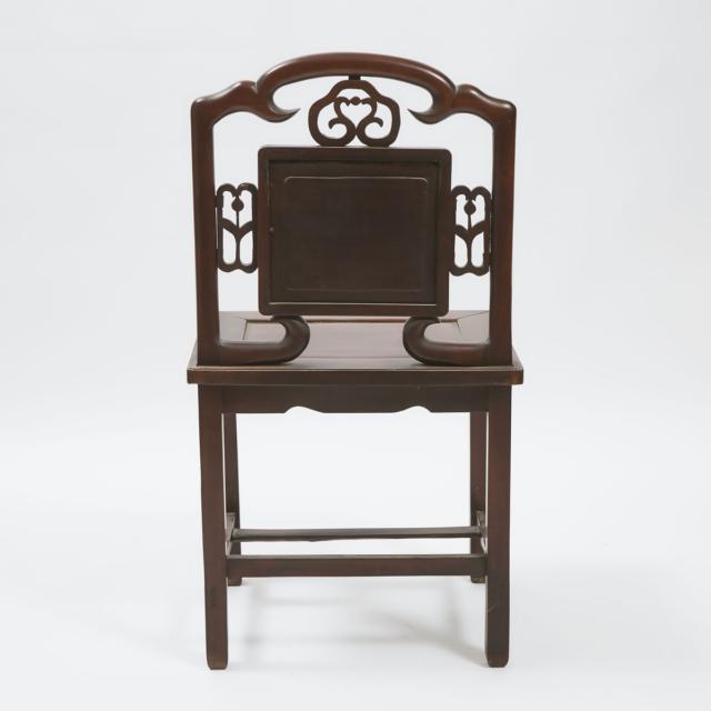 A Set of Four Marble-Inset Rosewood Chairs, Mid 20th Century