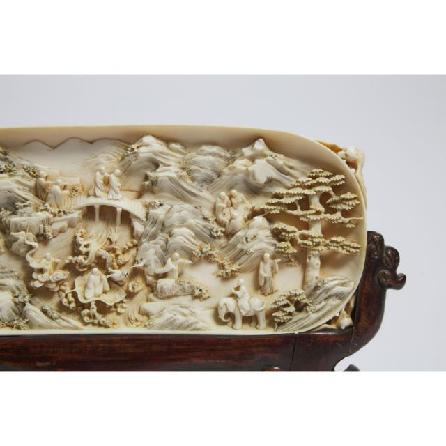 A Chinese Carved Ivory 'Eighteen Luohan' Table Screen, 19th Century