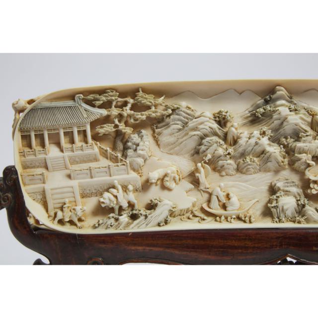 A Chinese Carved Ivory 'Eighteen Luohan' Table Screen, 19th Century