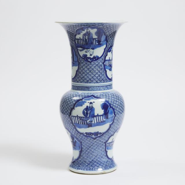 A Blue and White 'Phoenix Tail' Vase, Possibly Kangxi Period (1662-1722)  