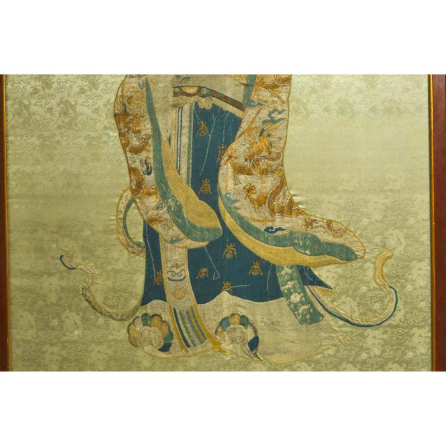 A Large Embroidered Silk Panel of the Dragon King, 18th/19th Century