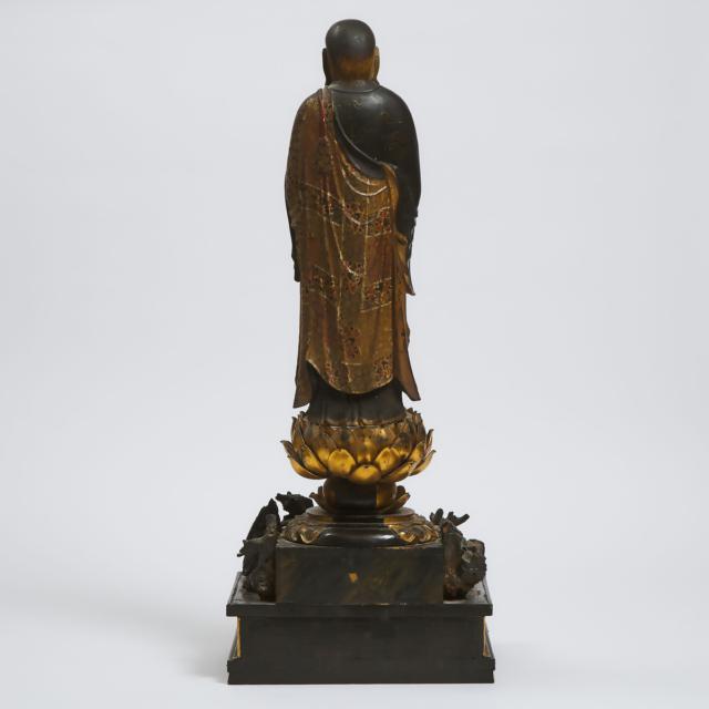 A Wood Sculpture of Jizo Bosatsu (Ksitigarbha), Kamakura/Momoyama Period, 14th-16th Century
