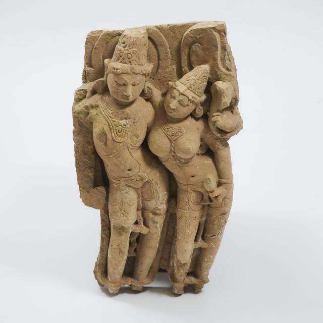 A Large Indian Stone Carving of a Pair of Male and Female Deities, 12th Century or Later