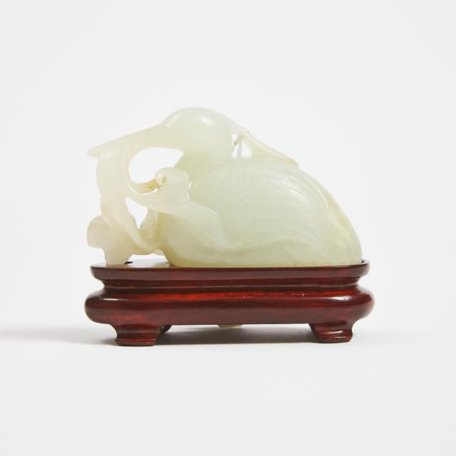 A White Jade Carving of an Egret, Qing Dynasty, 19th Century