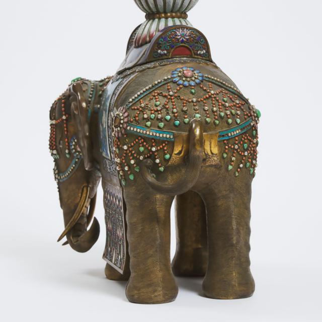 An Impressive Large Gilt-Copper and Cloisonné Caparisoned Elephant and Stand, Qianlong-Jiaqing Period (1736-1820)