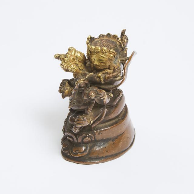 A Small Partial Gilt Bronze Figure of Guhyasamaja Akshobyavajra, Tibet, 19th Century