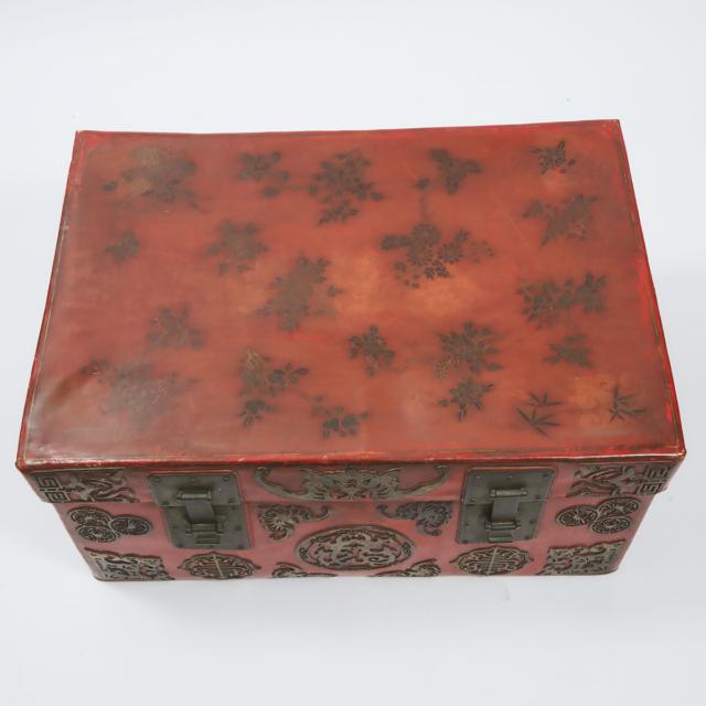 Two Chinese Red and Black Lacquered Pigskin Leather Boxes, 19th/Early 20th Century