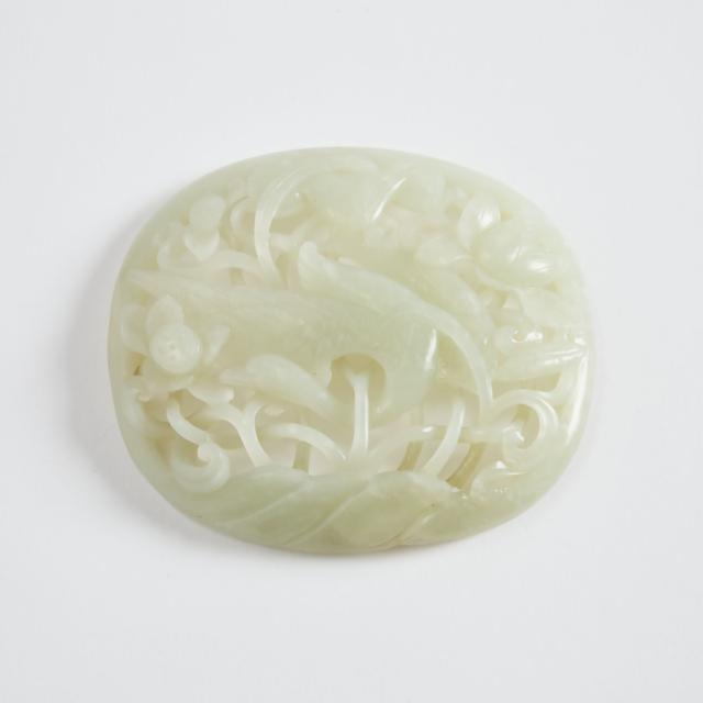 A White Jade Openwork 'Spring Water' Plaque, Ming Dynasty, 16th/17th Century