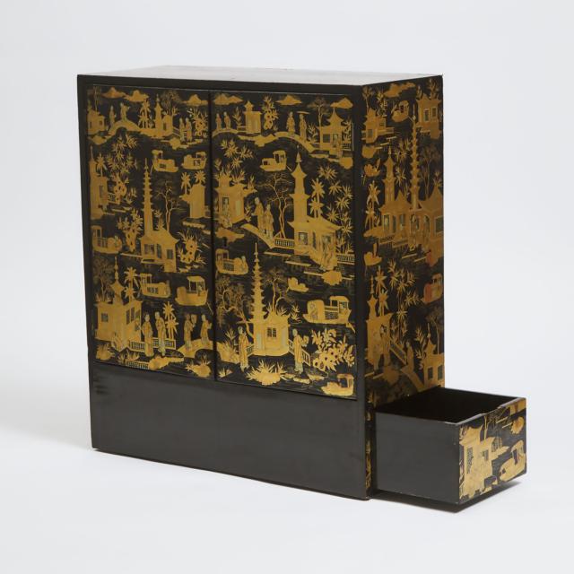 A Chinese Export Black and Gilt Lacquered Cabinet, 19th Century