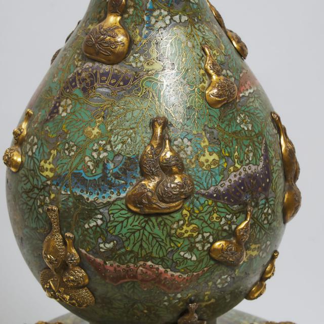 A Large Cloisonné Enameled and Gilt Bronze-Inlaid Double-Gourd Vase, 18th/19th Century