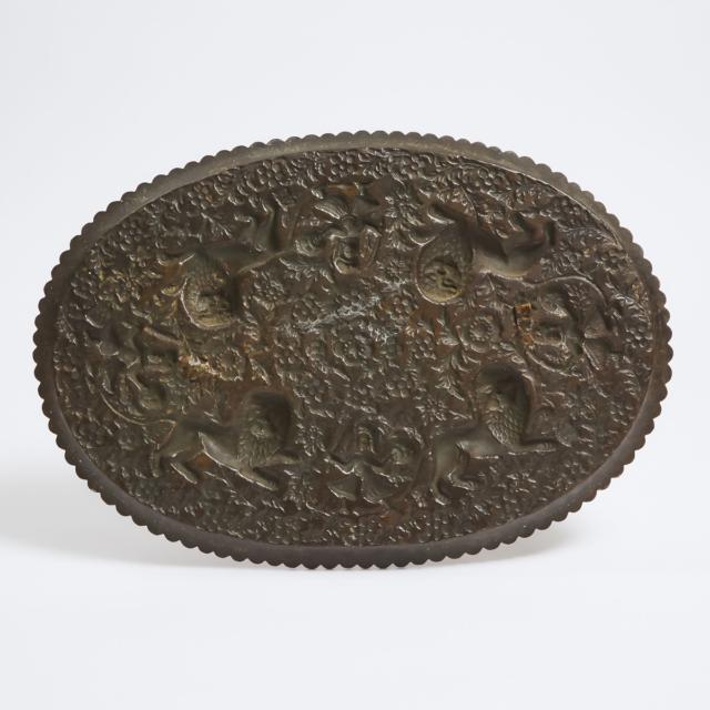 A Large Gilt Bronze Oval Platter, Rajasthan, 18th Century