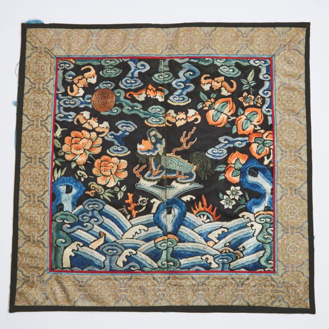 A Group of Nine Various Official's Rank Badges, Together With an Embroidered 'Dragon' Panel, Qing Dynasty
