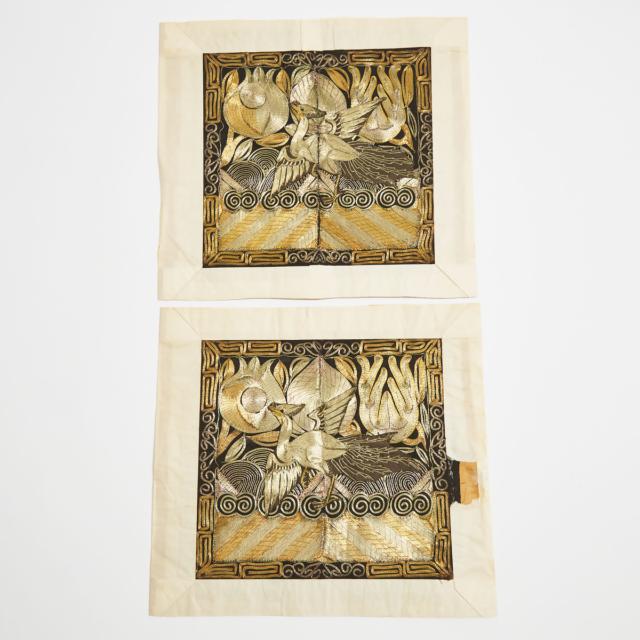 A Group of Nine Various Official's Rank Badges, Together With an Embroidered 'Dragon' Panel, Qing Dynasty