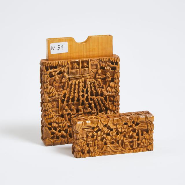 A Chinese Carved Sandalwood Card Case, 19th Century