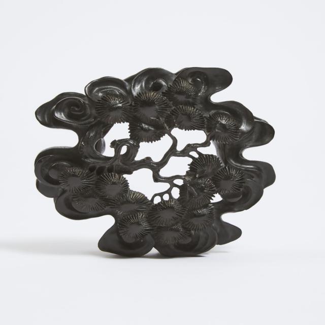 A Finely Carved Zitan 'Pine and Clouds' Brush Rest, 19th Century