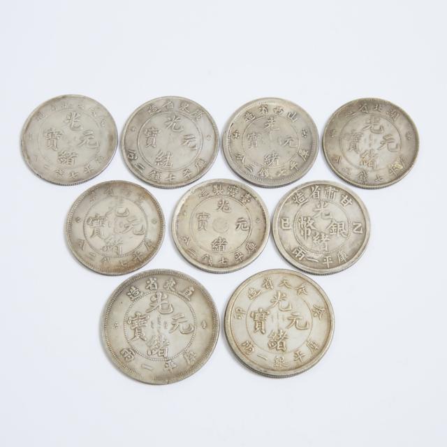 Nine Chinese Silver Coins With Late Qing Dynasty Marks